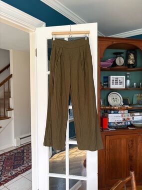 Abercrombie & Fitch Linen Olive Green High-Waist Wide-Leg Pants